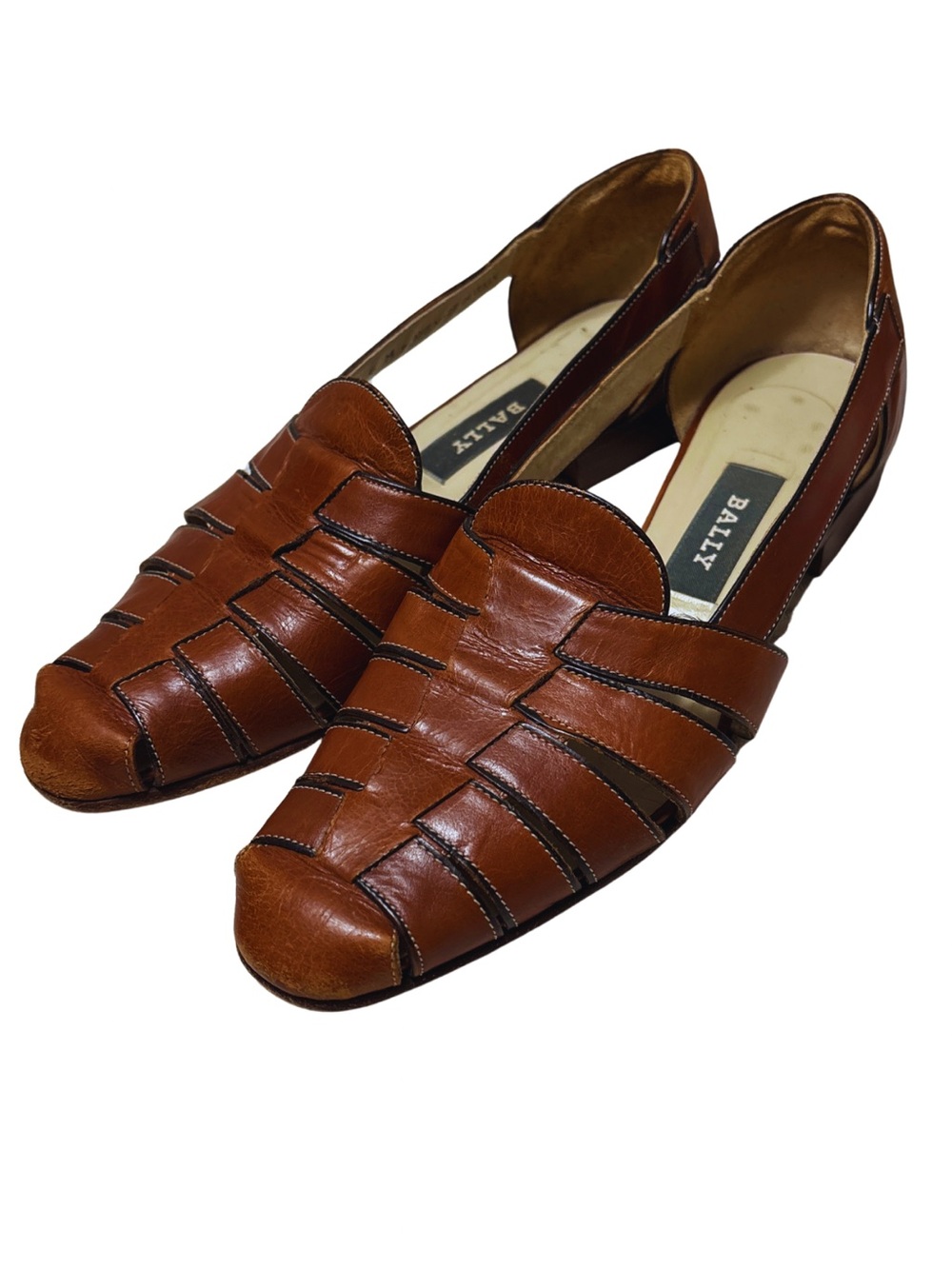 BALLY SLANE Cognac Brown Leather Cutout Loafers